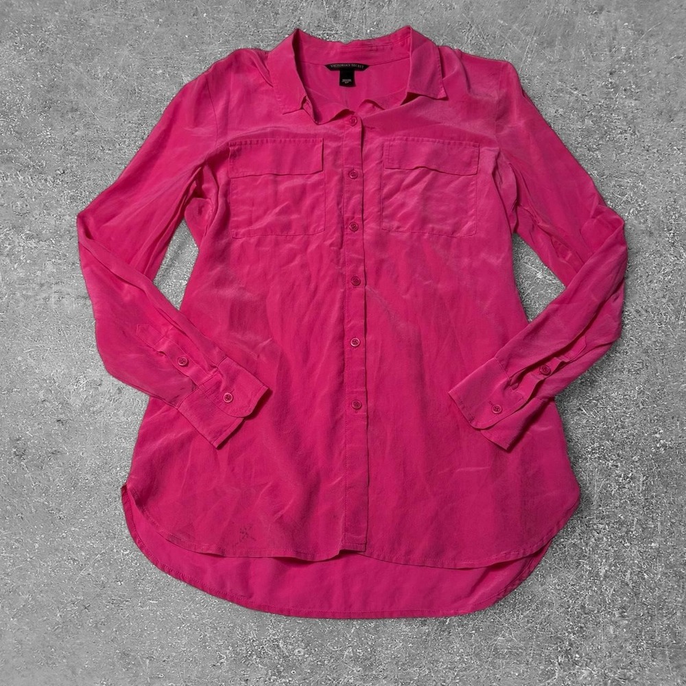 Victorias Secret 100% Silk Button Up Blouse Pink Workwear Top Small